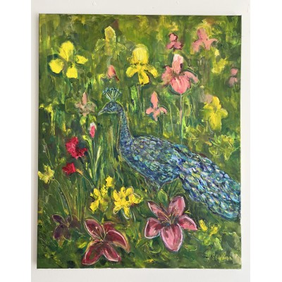 Peacock in the Garden - oil painting 